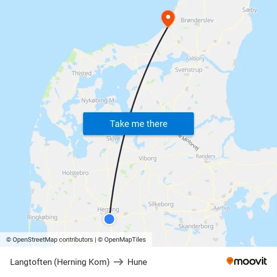 Langtoften (Herning Kom) to Hune map