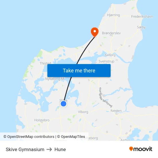 Skive Gymnasium to Hune map