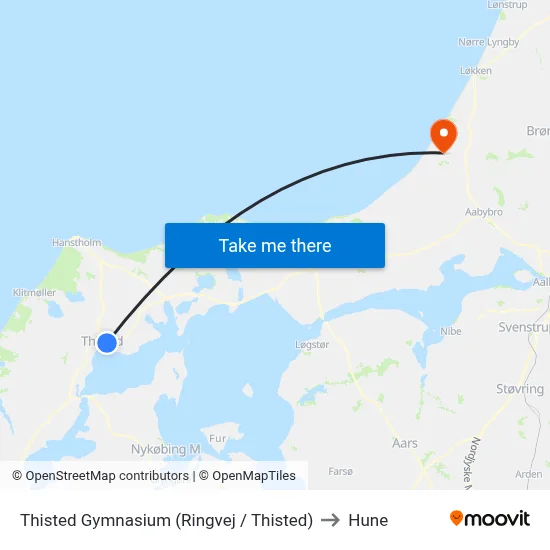 Thisted Gymnasium (Ringvej / Thisted) to Hune map