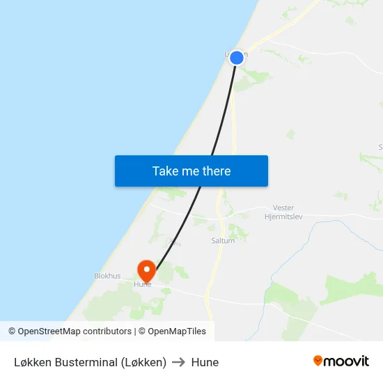Løkken Busterminal (Løkken) to Hune map