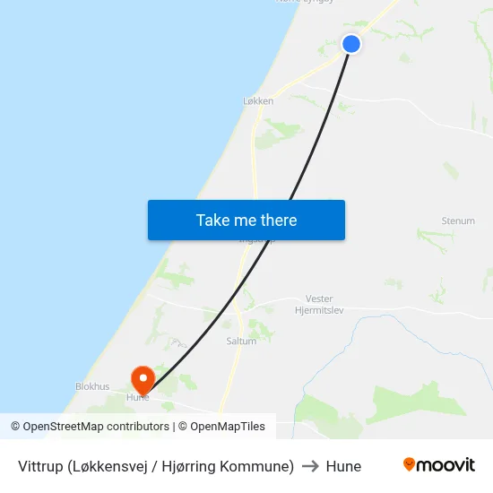 Vittrup (Løkkensvej / Hjørring Kommune) to Hune map