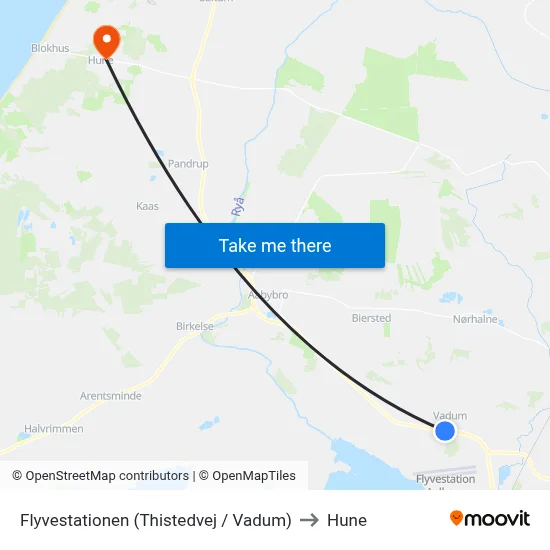 Flyvestationen (Thistedvej / Vadum) to Hune map