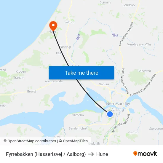 Fyrrebakken (Hasserisvej / Aalborg) to Hune map