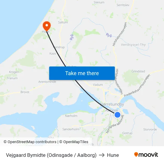 Vejgaard Bymidte (Odinsgade / Aalborg) to Hune map