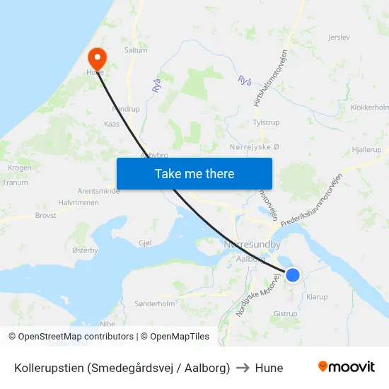 Kollerupstien (Smedegårdsvej / Aalborg) to Hune map