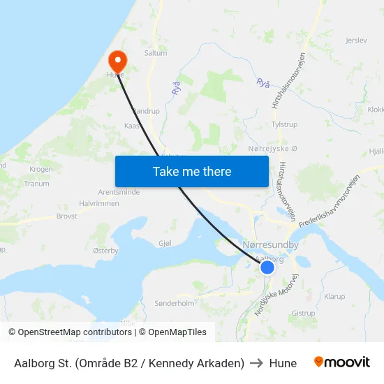 Aalborg St. (Område B2 / Kennedy Arkaden) to Hune map