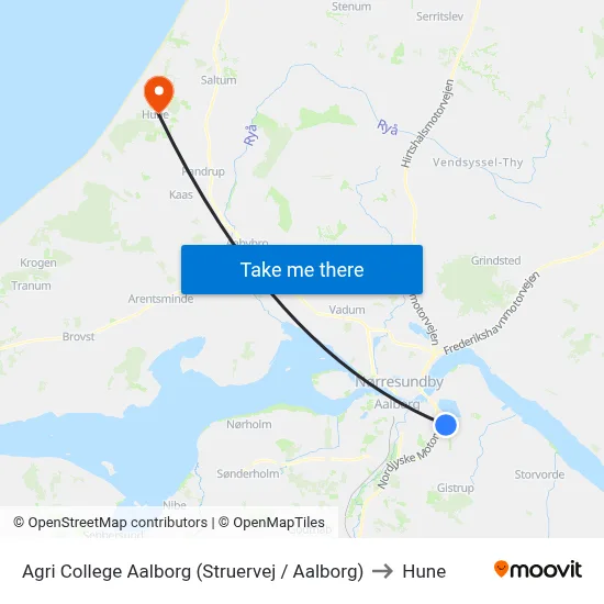 Agri College Aalborg (Struervej / Aalborg) to Hune map