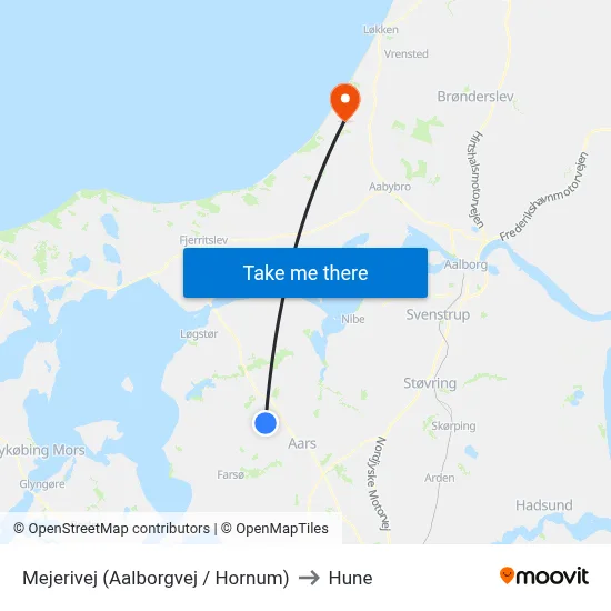 Mejerivej  (Aalborgvej / Hornum) to Hune map