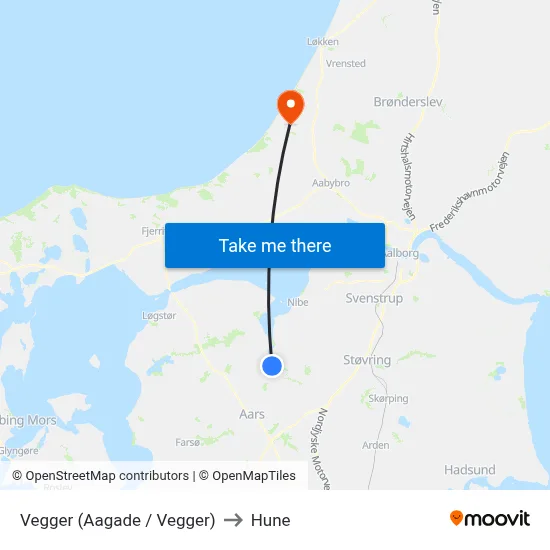 Vegger (Aagade / Vegger) to Hune map