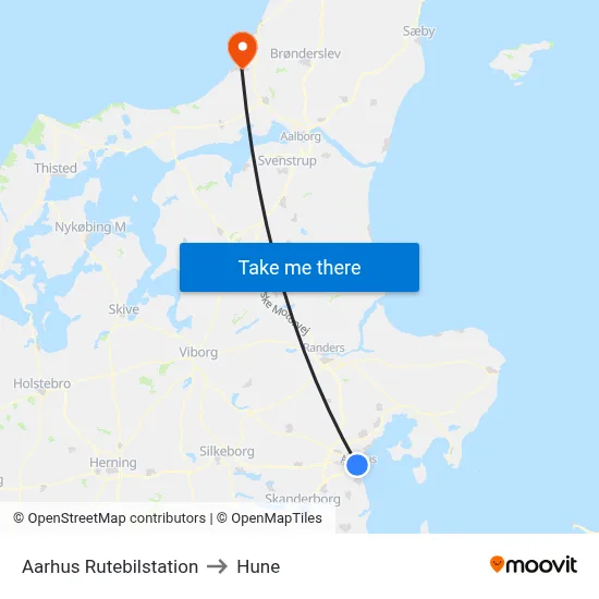 Aarhus Rutebilstation to Hune map