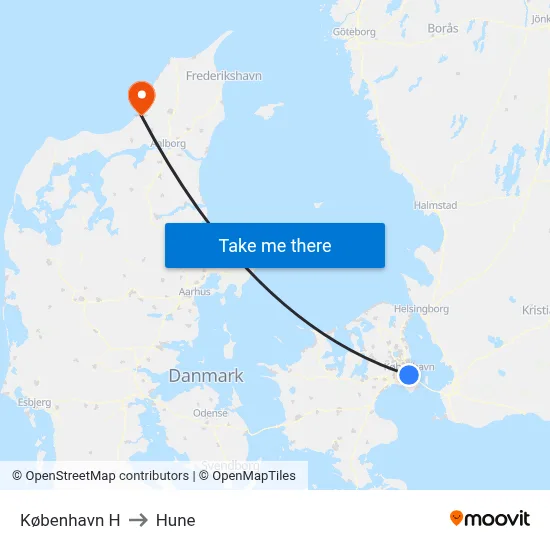 København H to Hune map