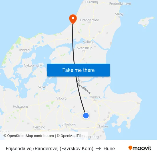 Frijsendalvej/Randersvej (Favrskov Kom) to Hune map