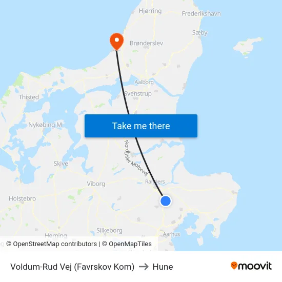 Voldum-Rud Vej (Favrskov Kom) to Hune map