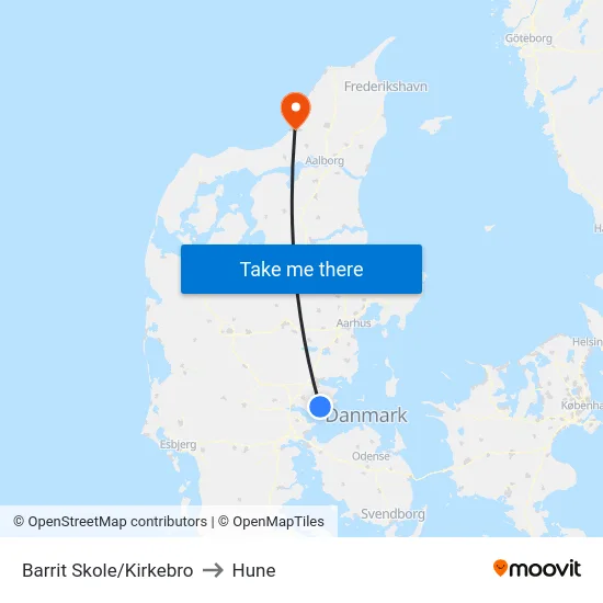 Barrit Skole/Kirkebro to Hune map