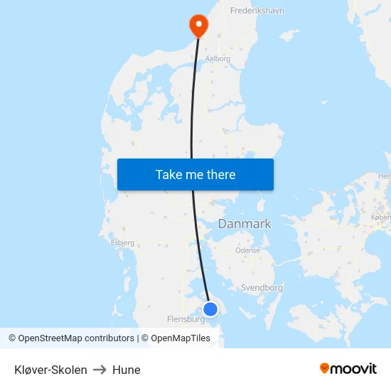 Kløver-Skolen to Hune map