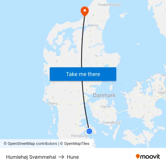 Humlehøj Svømmehal to Hune map