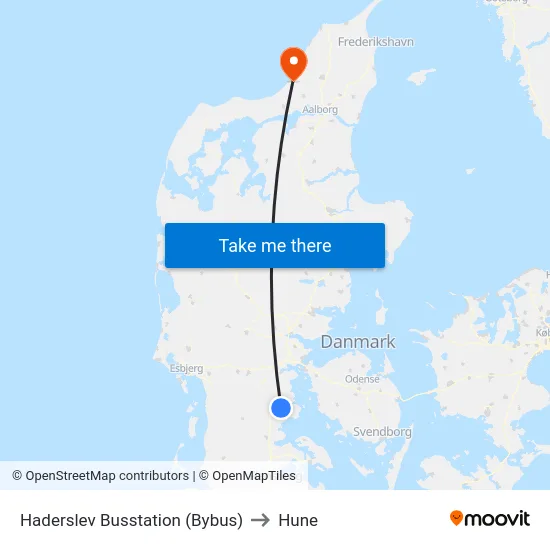 Haderslev Busstation (Bybus) to Hune map