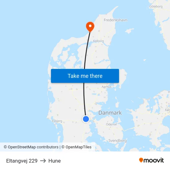 Eltangvej 229 to Hune map