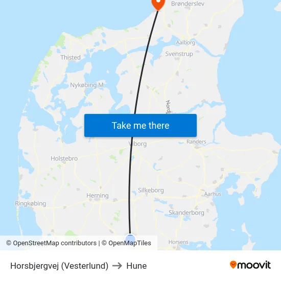 Horsbjergvej (Vesterlund) to Hune map