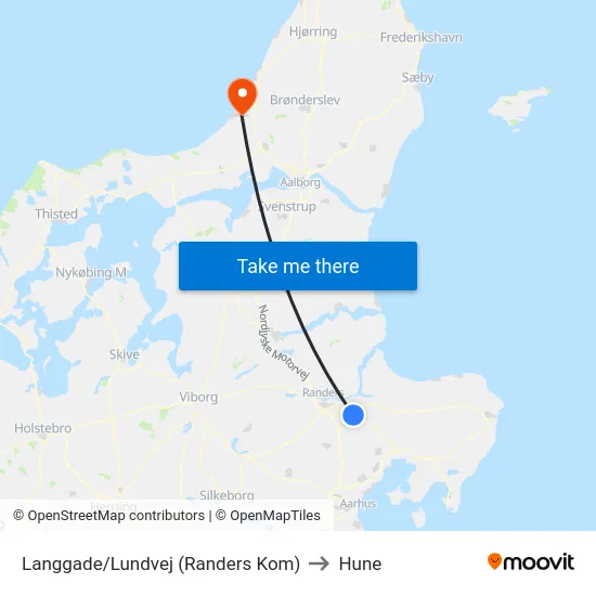 Langgade/Lundvej (Randers Kom) to Hune map
