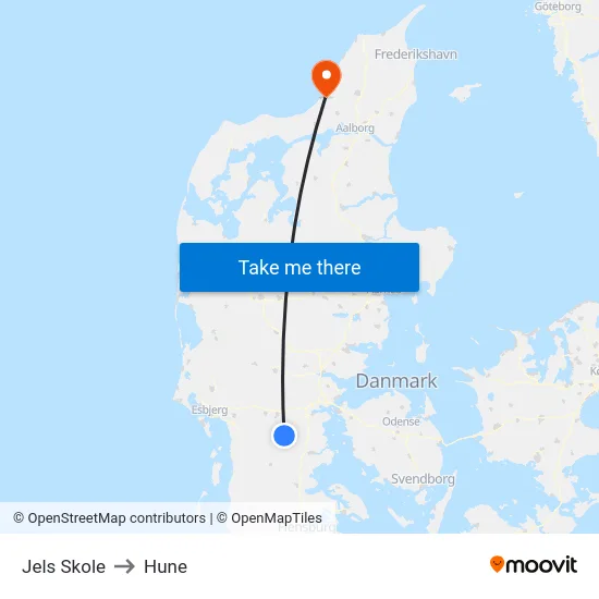 Jels Skole to Hune map