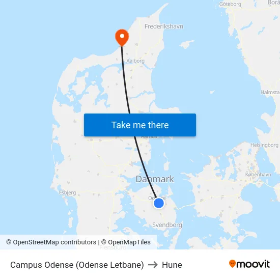Campus Odense (Odense Letbane) to Hune map
