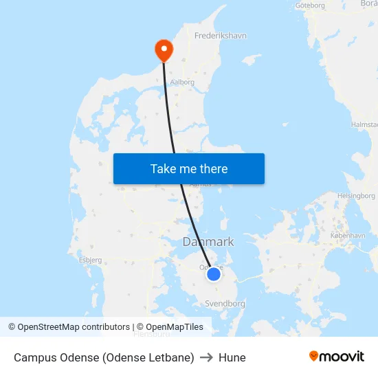 Campus Odense (Odense Letbane) to Hune map