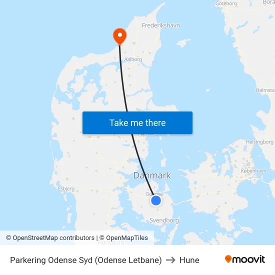 Parkering Odense Syd (Odense Letbane) to Hune map