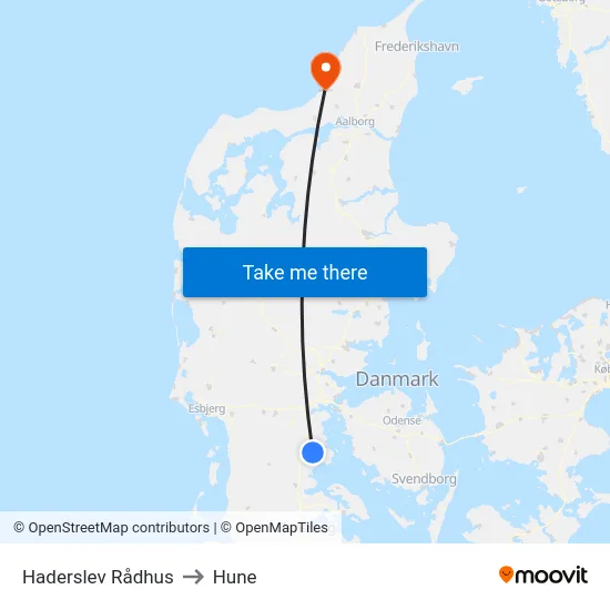 Haderslev Rådhus to Hune map