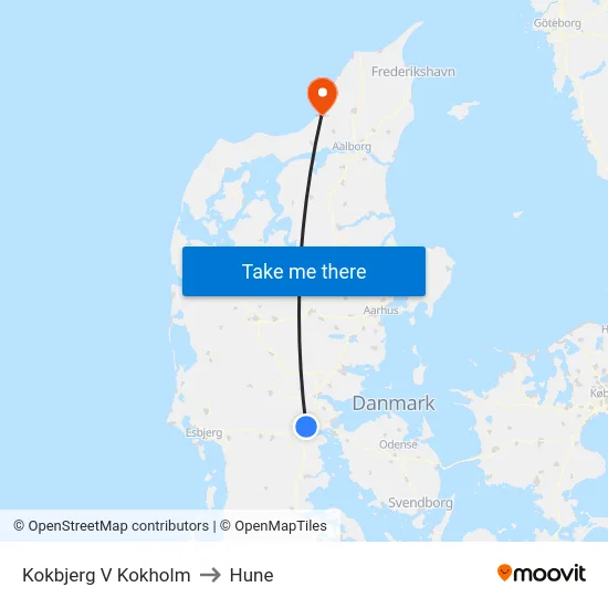 Kokbjerg V Kokholm to Hune map