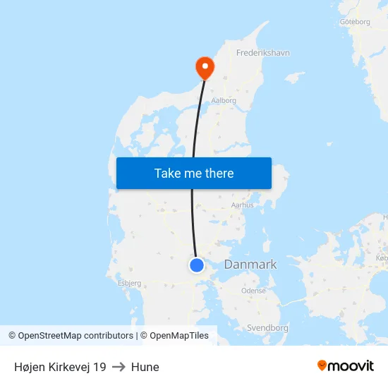 Højen Kirkevej 19 to Hune map