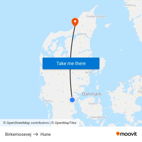 Birkemosevej to Hune map