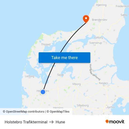 Holstebro Trafikterminal to Hune map