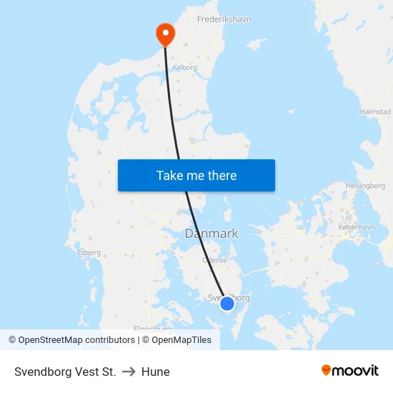 Svendborg Vest St. to Hune map