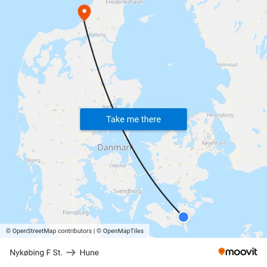 Nykøbing F St. to Hune map