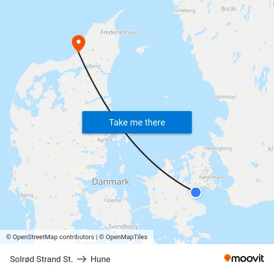 Solrød Strand St. to Hune map