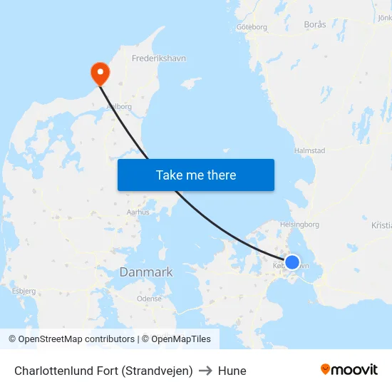 Charlottenlund Fort (Strandvejen) to Hune map
