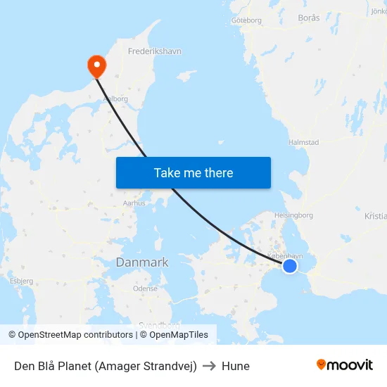 Den Blå Planet (Amager Strandvej) to Hune map