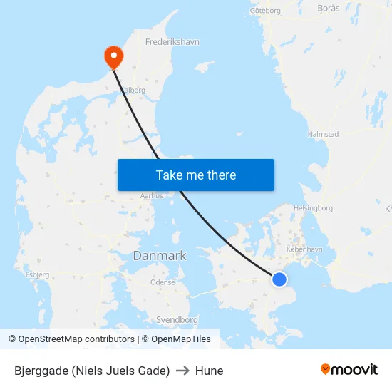 Bjerggade (Niels Juels Gade) to Hune map