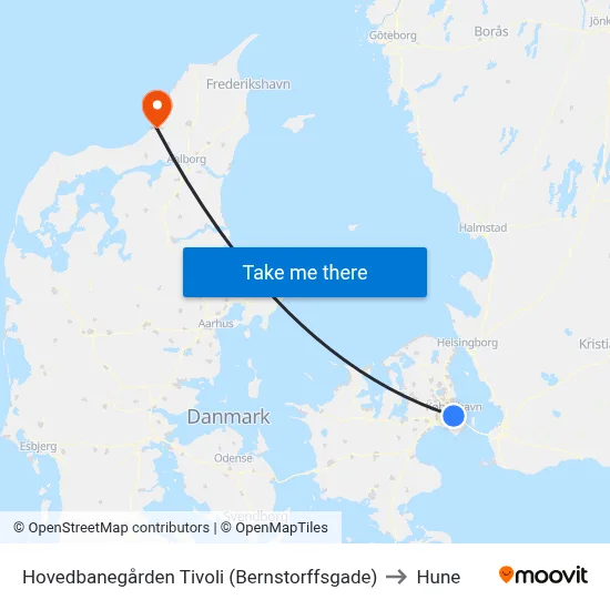 Hovedbanegården Tivoli (Bernstorffsgade) to Hune map