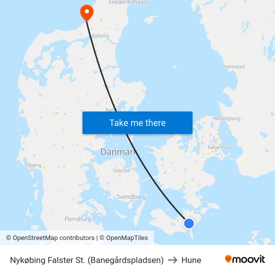 Nykøbing Falster St. (Banegårdspladsen) to Hune map