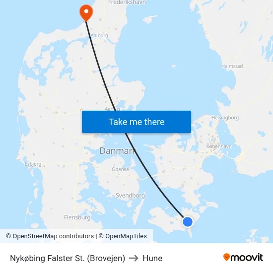 Nykøbing Falster St. (Brovejen) to Hune map