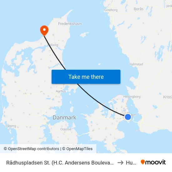 Rådhuspladsen St. (H.C. Andersens Boulevard) to Hune map