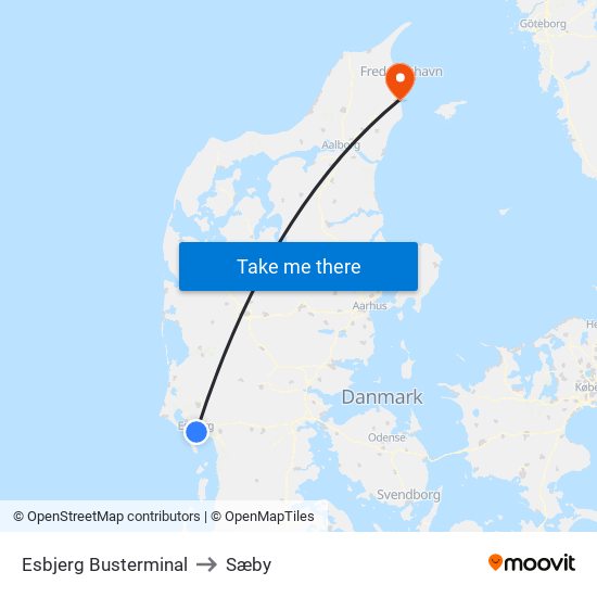 Esbjerg Busterminal to Sæby map