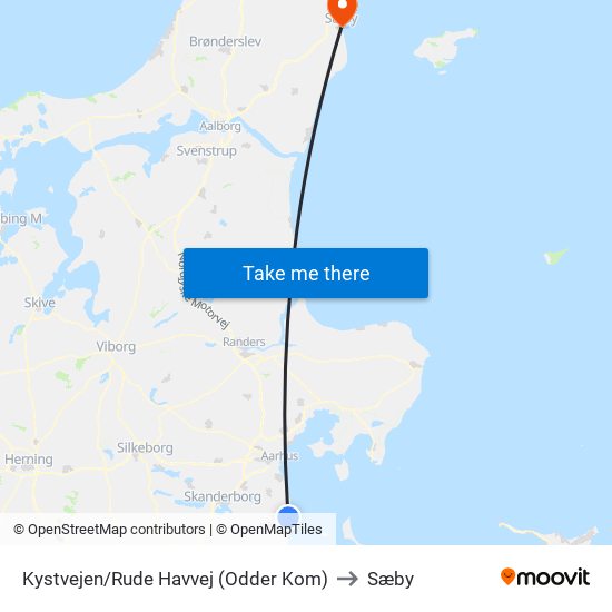 Kystvejen/Rude Havvej (Odder Kom) to Sæby map