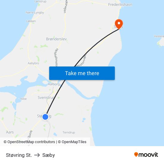 Støvring St. to Sæby map