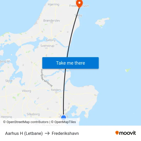 Aarhus H (Letbane) to Frederikshavn map