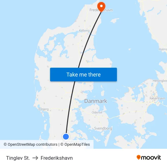Tinglev St. to Frederikshavn map