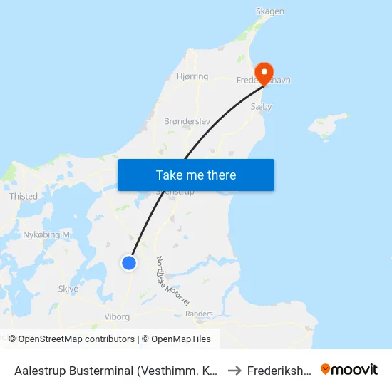 Aalestrup Busterminal (Vesthimm. Komm.) to Frederikshavn map