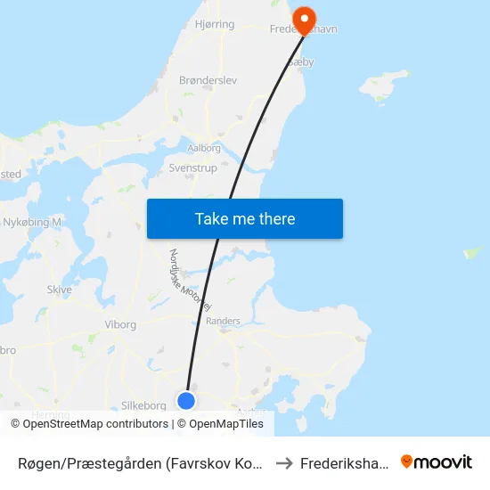 Røgen/Præstegården (Favrskov Kom) to Frederikshavn map